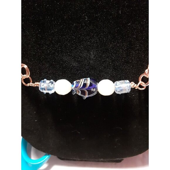 20" Handmade Copper & Glass Necklace blue fish handmade bead - Picture 2 of 6